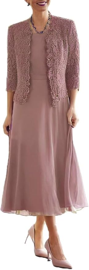 Tea Length Grandmother of The Bride Dresses with Jackets Elegant Laces Mother of Bride Dress for Wedding Guests