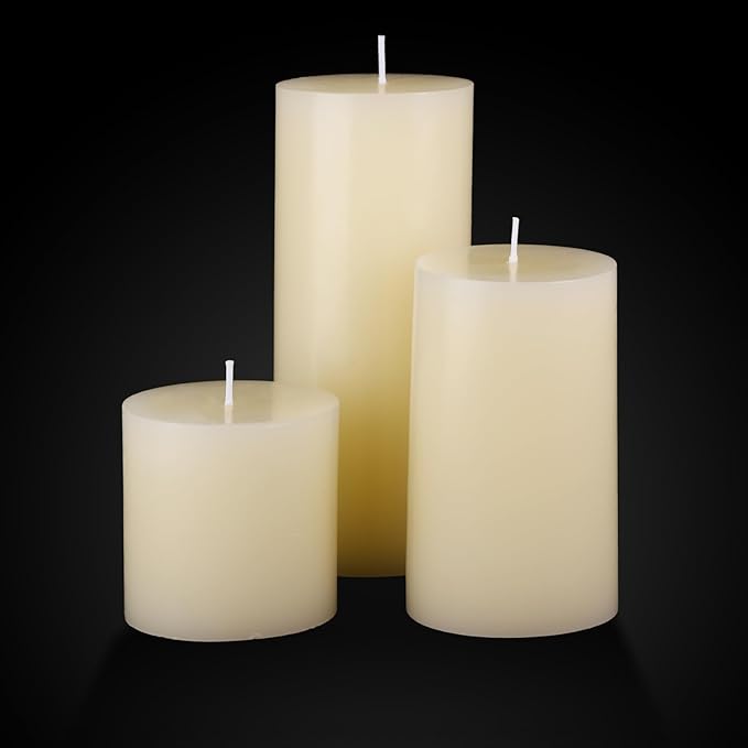 Shihanee Set of 36 Pillar Candles and Glass Cylinder Vases Clear Cylinder Holders for Slim Pillar Candles Wedding Centerpieces(3.4'' X 4.7", 7", 9.8",Ivory White)
