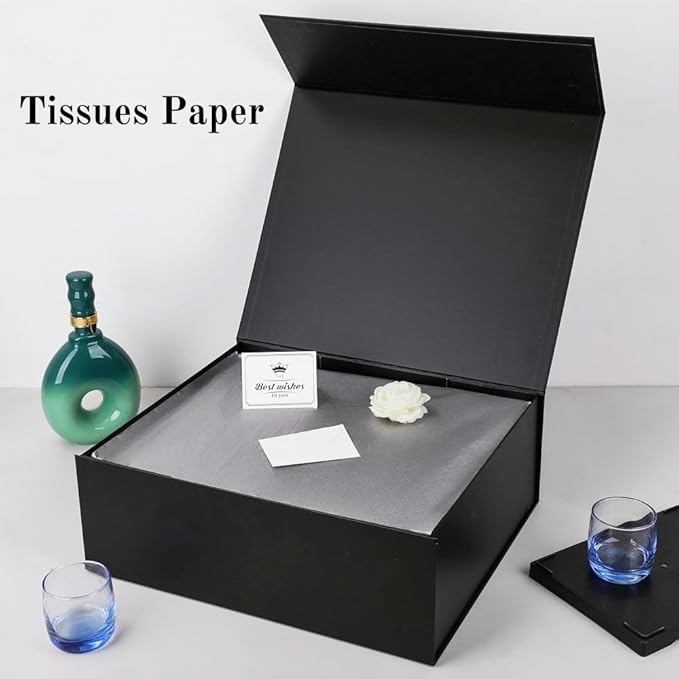 UoeRing 2 Pack Extra Large Black Gift Box 17x14.5x6 inch Luxury Gift Box for Presents with Magnetic Closure Lid Collapsible,Birthday,Christmas,Contains Card, Ribbon,Tissue Paper,Shredded Paper Filler