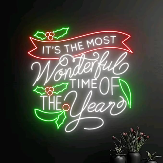 It's The Most Wonderful Time Neon Sign, Merry Christmas Led Light, Happy New Year Room Wall Decor - Size:18inches