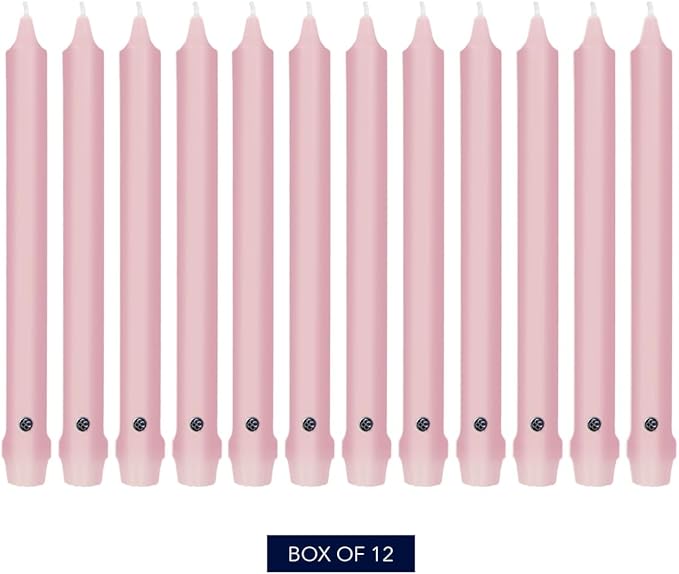 Colonial Candle Unscented Taper Candle, Classic Collection, Persian Pink, 8 in, Pack of 12 - Up to 6 Hours Burn