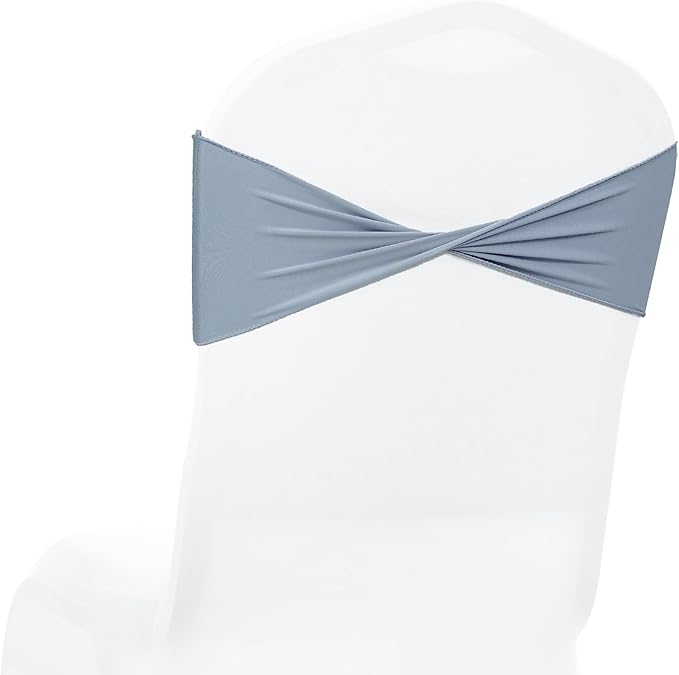 VDS Pack of 50 PCS | Dusty Blue | Spandex Chair Sashes Bows Without Buckle | Stretch Elastic Banquet Universal Folding Chair Band Tie with for Wedding Party Conference Celebration Event Decoration