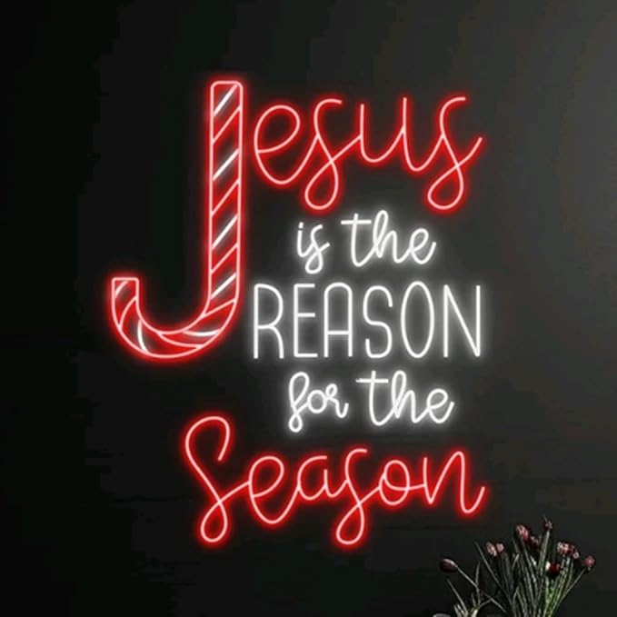 Jesus Is The Reason For The Season Cross Neon Sign, Christmas Led Sign, Merry Christmas Neon Light, Jesus Happy New Year Room Wall Art Decor Size:20inches