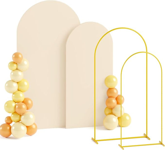 Beige Arch Cover Set of 2 Metal Arch Stand and Cover Set Gold Wedding Arch Backdrop Stand 6&7.2ft Spandex Arch Cover Balloon Arch Backdrop Stand with Cover for Wedding Party Decoration