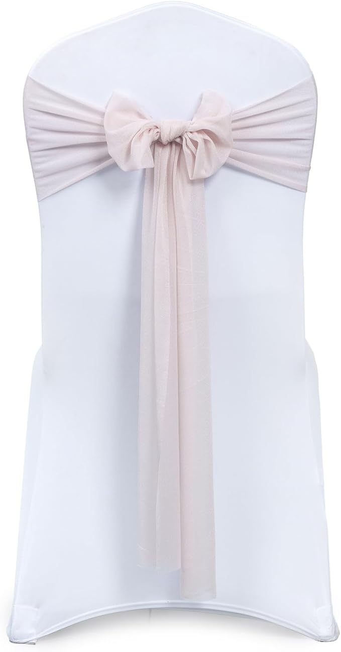 VDS Pack of 250, Nude, Sheer Chiffon Chair Sashes Bows Chair Cover Back Tie Ribbon for Wedding Birthday Baby Shower Engagement Ceremony Event Party Banquet Restaurant Dining Chair Decoration