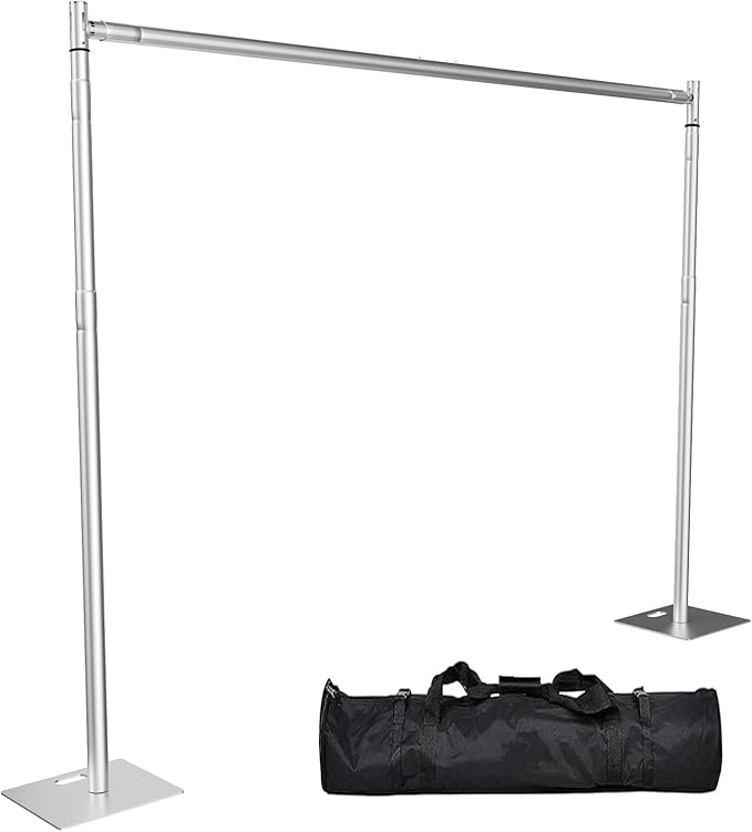 Heavy Duty Backdrop Stand, 8x10ft Pipe and Drape Backdrop Stand Kit with Adjustable Telescopic Poles Frame and Metal Base, Background Holder for Parties Wedding Birthday Photography