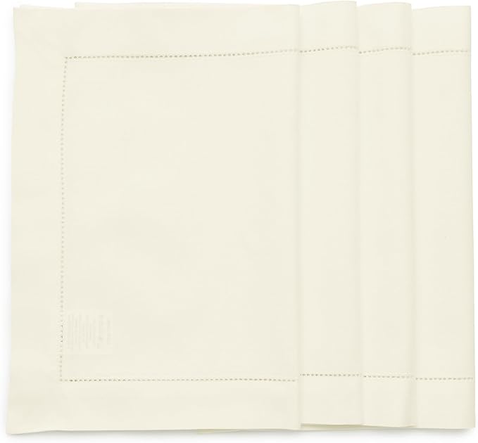 Solino Home Ivory Placemats Set of 4 - Cotton Linen Hemstitch Placemats 14 x 19 Inch for Spring, Easter
