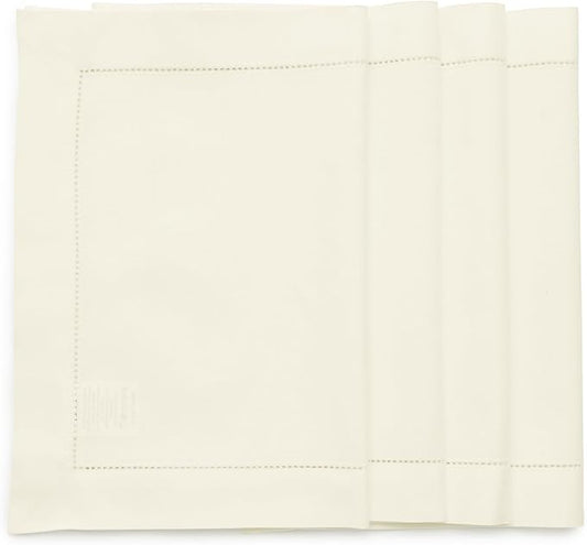 Solino Home Ivory Placemats Set of 4 - Cotton Linen Hemstitch Placemats 14 x 19 Inch for Spring, Easter