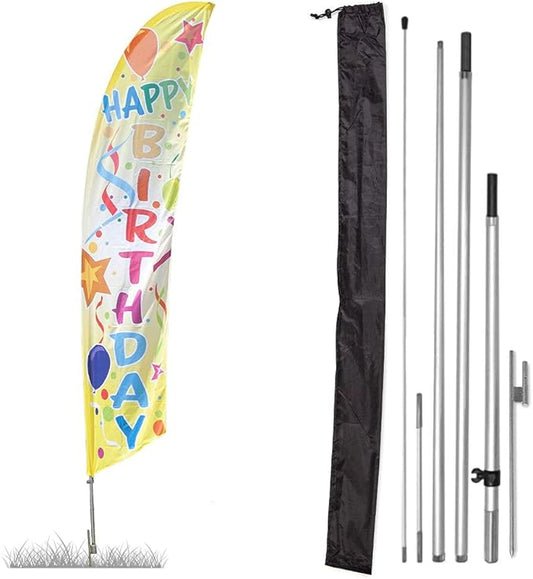 Vispronet Premium Happy Birthday Feather Flag Kit – 13ft Pole Set, Ground Stake, and Pole Sleeve Bag – Great for Birthday Celebrations, Parties, Stores, and Venues – Printed in The USA…