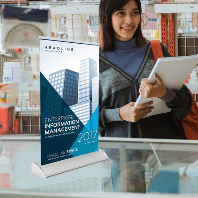 Tabletop Retractable Banner, Silver Aluminum Stand, 8.5” x 11”, Customizable Print, Custom Mini Retractable Banner (Silver (hardware), 8.5” x 11”)