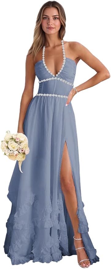 Floral Printed Chiffon Prom Dress for Carmen 2025 Long V Neck Floor Length Photoshoot Dress with Side Slit Ruched