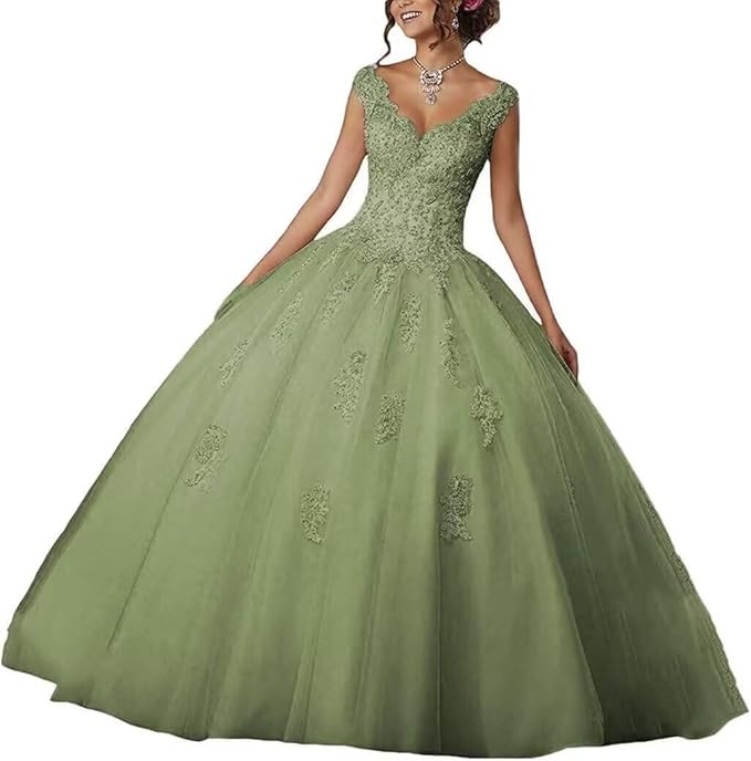 Laces Appliques Long Ball Gown Puffy Tulle Quinceanera Dresses Wedding Dresses with Sleeveless