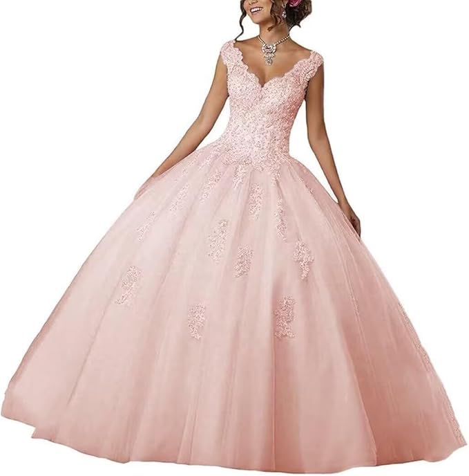 Laces Appliques Long Ball Gown Puffy Tulle Quinceanera Dresses Wedding Dresses with Sleeveless