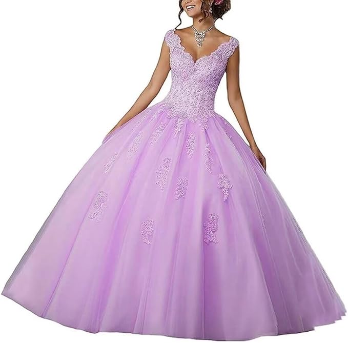 Laces Appliques Long Ball Gown Puffy Tulle Quinceanera Dresses Wedding Dresses with Sleeveless