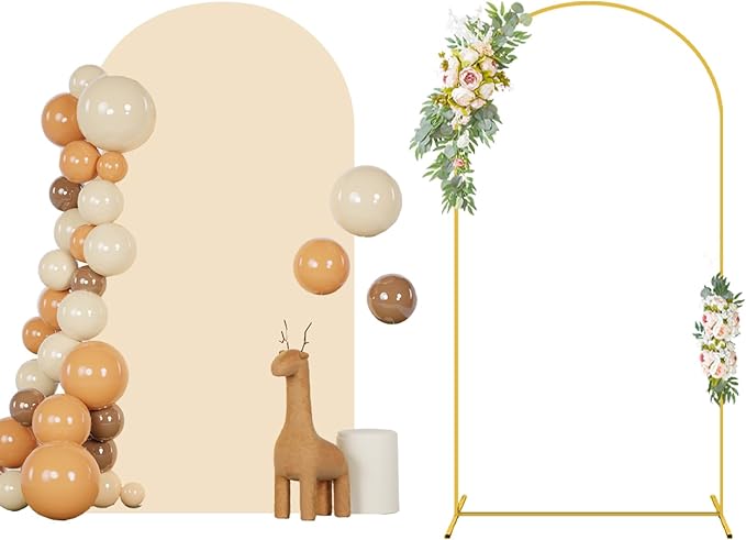 7.2 FT Wedding Arch Stand and Beige Arch Cover Spandex Arch Backdrop Cover for Arched Stands Frame Metal Arched Stand with Backdrop Covers Stretchy for Wedding Party Reception Decorations
