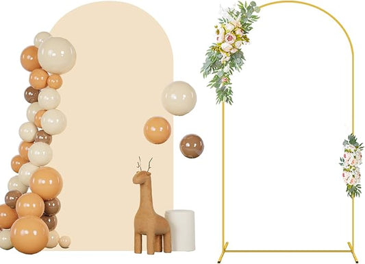 7.2 FT Wedding Arch Stand and Beige Arch Cover Spandex Arch Backdrop Cover for Arched Stands Frame Metal Arched Stand with Backdrop Covers Stretchy for Wedding Party Reception Decorations