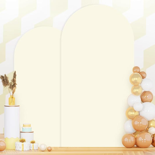 Ivory Wedding Arch Cover Set of 2 (6ft 7.2ft) Arch Backdrop Covers Spandex Fitted Wedding Arch Stand Cover Balloon Arch Cover Round Top Arch Backdrop Cover for Baby Party Birthday Banquet Shower Deco