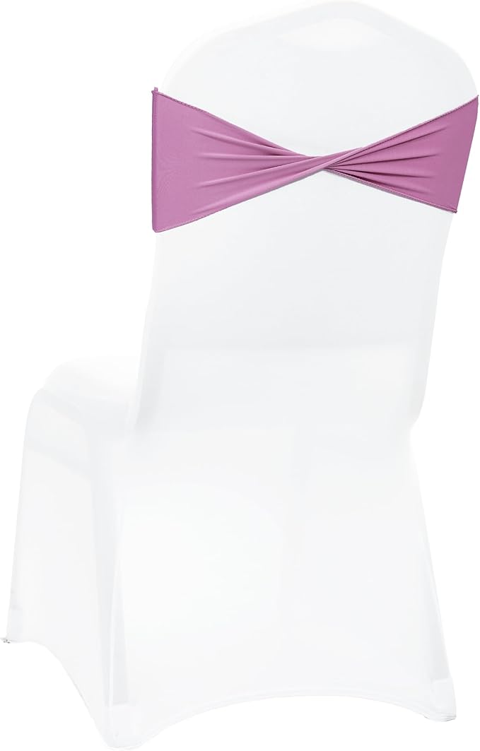 VDS Pack of 150 PCS | Dusty Pink | Spandex Chair Sashes Bows Without Buckle | Stretch Elastic Banquet Universal Folding Chair Band Tie with for Wedding Party Conference Celebration Event Decoration