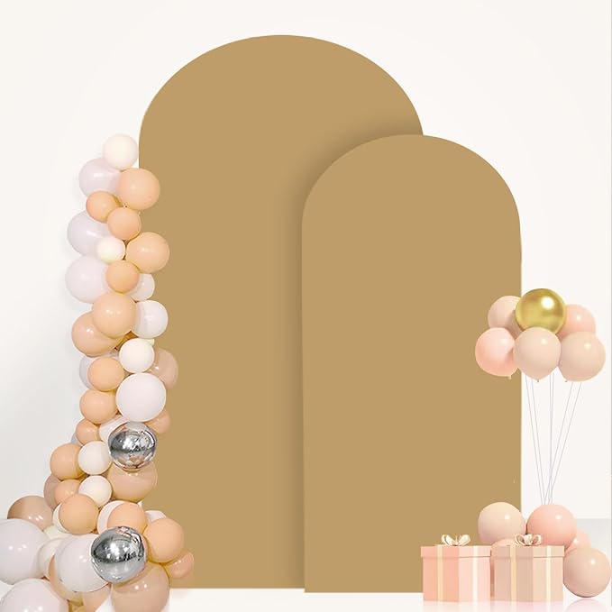 Arch Stand and Cover Set of 2 Arch Backdrop Stand with Cover 6FT 7.2FT Spandex Fitted Arch Backdrop Covers Brown Wedding Arch Covers Stretchy Backdrops Fabric for Wedding Party Decorations
