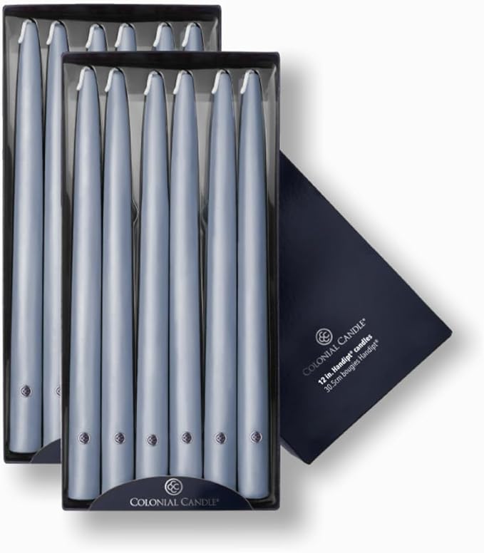 Colonial Candle Unscented Taper Candle, Handipt Collection, Wedgewood, 12 in, Pack of 12 - Up to 10 Hours Burn
