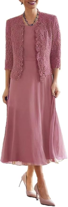 Tea Length Grandmother of The Bride Dresses with Jackets Elegant Laces Mother of Bride Dress for Wedding Guests