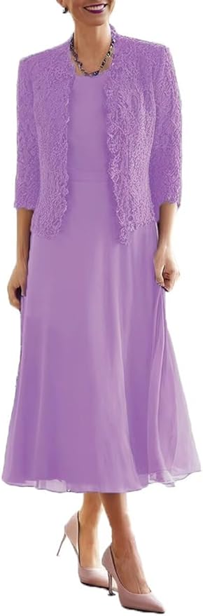 Tea Length Grandmother of The Bride Dresses with Jackets Elegant Laces Mother of Bride Dress for Wedding Guests