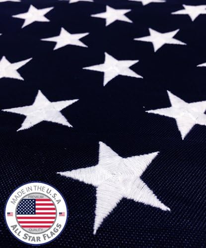 HEAVY-DUTY American Flag 5x8' -100% Made in the USA- Durable, Long Lasting, Polyester Fabric - Embroidered Stars, Sewn Stripes, 4 Rows of Lock Stitching on the Fly End, High Wind Usage-All Star Flags
