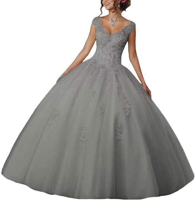 Laces Appliques Long Ball Gown Puffy Tulle Quinceanera Dresses Wedding Dresses with Sleeveless