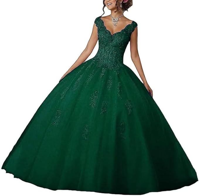 Laces Appliques Long Ball Gown Puffy Tulle Quinceanera Dresses Wedding Dresses with Sleeveless