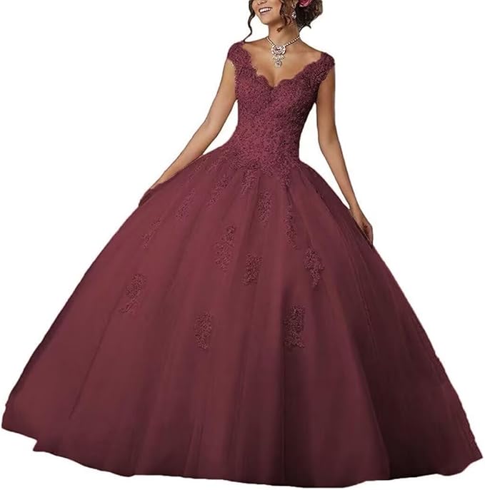 Laces Appliques Long Ball Gown Puffy Tulle Quinceanera Dresses Wedding Dresses with Sleeveless