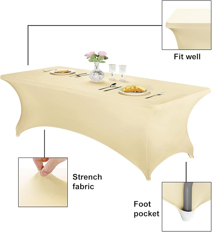 FORLIFE 4Pack Spandex Table Covers，Fitted Tablecloth for Rectangular Tables, Stretch Patio Table Covers, Universal Spandex Table Cover for Wedding, Banquet, Party (8ft, Champn)