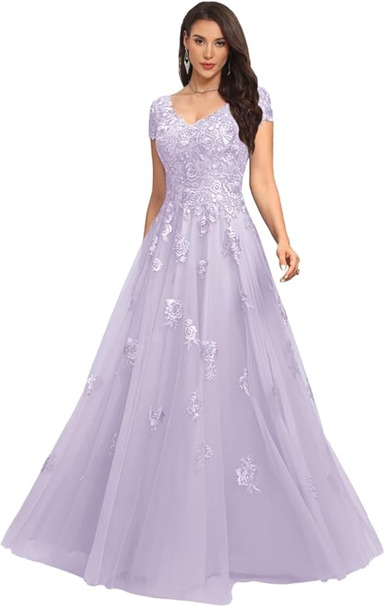 Mother of The Bride Dresses Sleeve Laces Applique V Neck Evening Gowns Cap Sleeves Grandmother of The Groom Dress