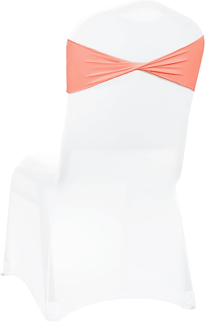 VDS Pack of 100 PCS | Peach | Spandex Chair Sashes Bows Without Buckle | Stretch Elastic Banquet Universal Folding Chair Band Tie with for Wedding Party Conference Celebration Event Decoration
