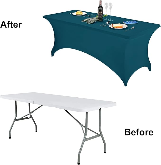 FORLIFE 4Pack Spandex Table Covers，Fitted Tablecloth for Rectangular Tables, Stretch Patio Table Covers, Universal Spandex Table Cover for Wedding, Banquet, Party (6ft, Peacock)