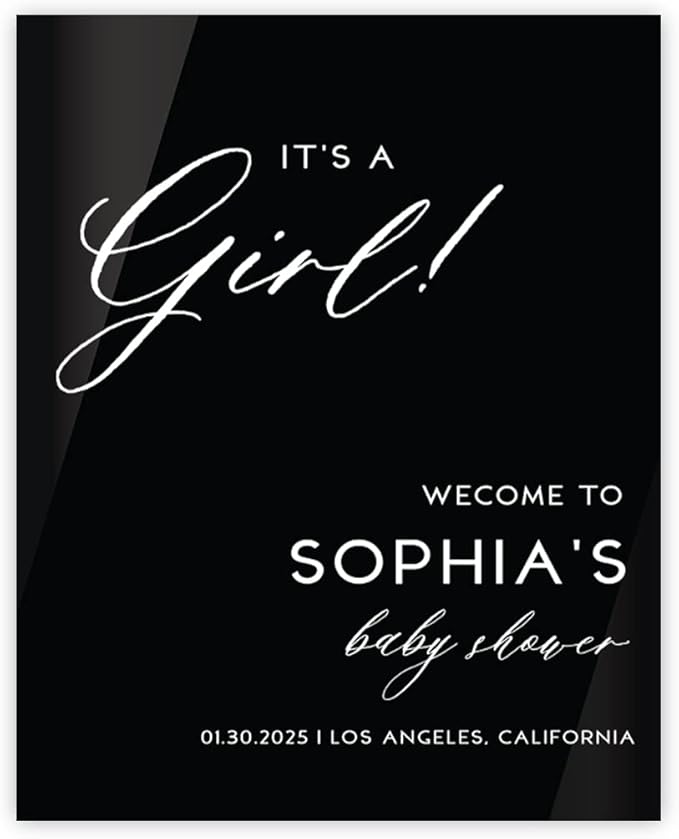 Andaz Press 16"x20" Black Acrylic Personalized Baby Shower Welcome Sign, Gender Neutral Large Custom Sign for Easel Stand, It's A Girl Baby Shower Decorations