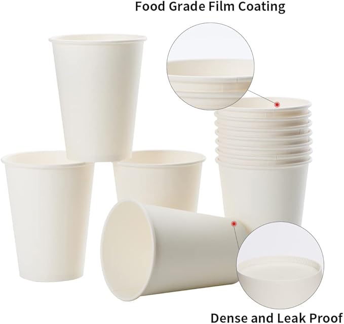 RACETOP Hot Paper Coffee Cups 12 oz [300 Pack], Disposable Coffee Cups 12 oz, Upgraded Weight Of Paper, White