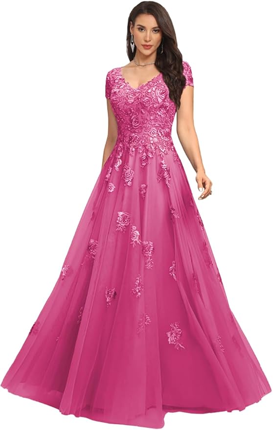 Mother of The Bride Dresses Sleeve Laces Applique V Neck Evening Gowns Cap Sleeves Grandmother of The Groom Dress