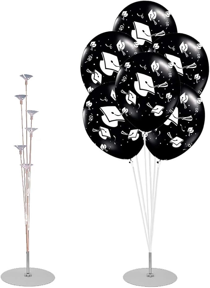 PMU 100 Pcs Black Graduation Balloons Class of 2025 with All-Over Print White Grad Caps-Confetti and Streamers | Graduation Party Supplies | Congratulations Grad Latex Balloons Latex