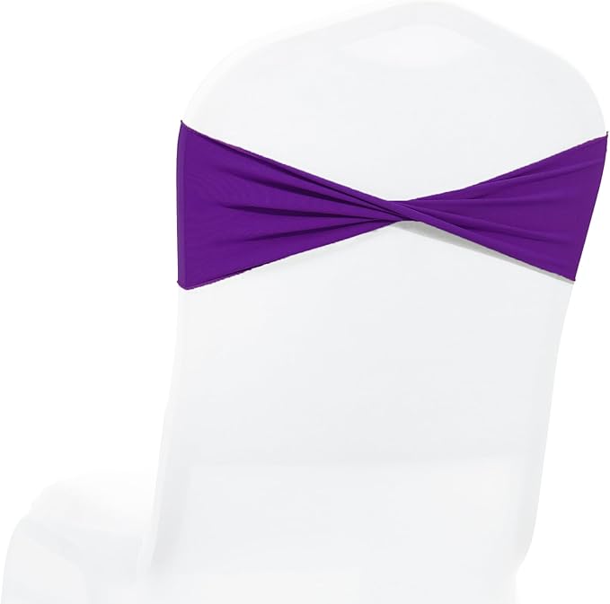VDS Pack of 75 PCS | Purple | Spandex Chair Sashes Bows Without Buckle | Stretch Elastic Banquet Universal Folding Chair Band Tie with for Wedding Party Conference Celebration Event Decoration