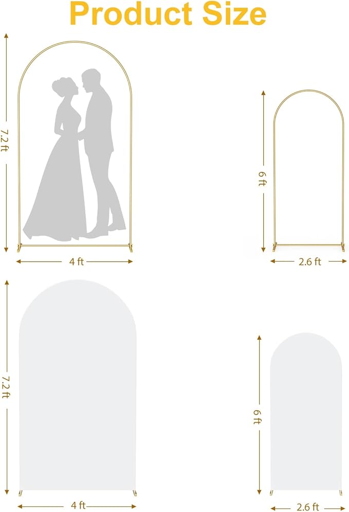 GRENTY Metal Arch Backdrop Stand and Cover Set 7.2FT/6FT, Wedding Arch Frame with Spiral Rotating Joint and 2 Wrinkle-Resistant Cover for Birthday, Anniversary, Wedding, Party, Baby Shower