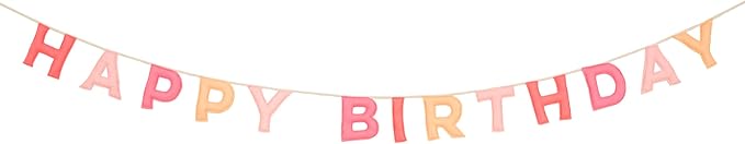 Meri Meri Pink Felt Happy Birthday Banner (Pack of 1), Reusable Party Decoration, 10' Happy Birthday Party Banner Including Excess Cord