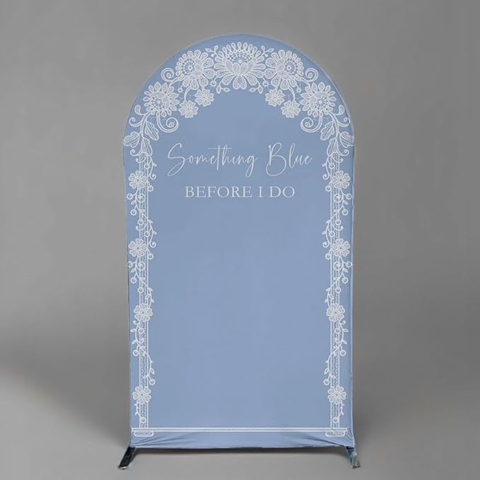 Something Blue Before I Do Arch Backdrop Cover Wedding Bridal Shower Bride to be Toile Party Arch Fabric Cover Blue Bloom Floral Baby Shower Decors (2.6X6ft,4287)