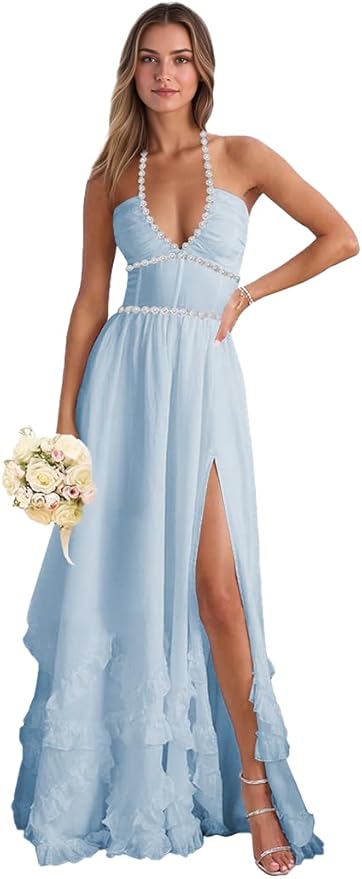 Floral Printed Chiffon Prom Dress for Carmen 2025 Long V Neck Floor Length Photoshoot Dress with Side Slit Ruched