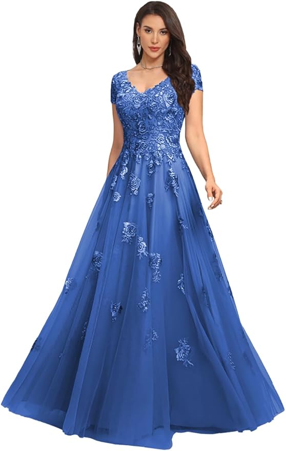 Mother of The Bride Dresses Sleeve Laces Applique V Neck Evening Gowns Cap Sleeves Grandmother of The Groom Dress