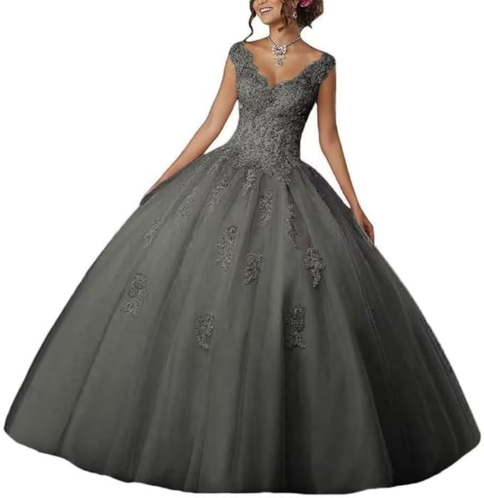 Laces Appliques Long Ball Gown Puffy Tulle Quinceanera Dresses Wedding Dresses with Sleeveless