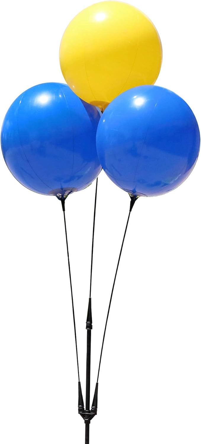Weatherproof Reusable Balloon Triple Cluster Pole Kit - Helium Free Plastic Outdoor Balloons