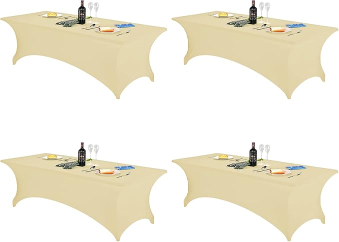 FORLIFE 4Pack Spandex Table Covers，Fitted Tablecloth for Rectangular Tables, Stretch Patio Table Covers, Universal Spandex Table Cover for Wedding, Banquet, Party (8ft, Champn)