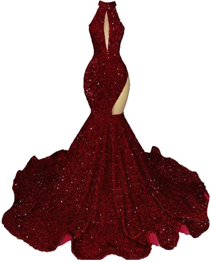 Sexy High Neck Mermaid Evening Long Dress Sequins Sleeveless Celebrity Pageant Dress Cocktail Party Gowns