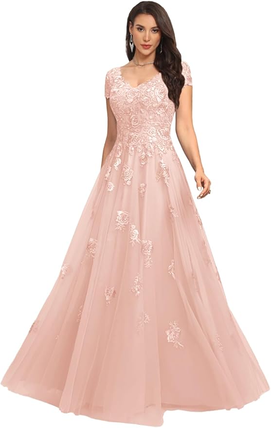 Mother of The Bride Dresses Sleeve Laces Applique V Neck Evening Gowns Cap Sleeves Grandmother of The Groom Dress