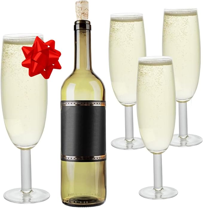 Oversized XL Giant 25oz Champagne Flute (4 pk) - Holds a Full Bottle of Champ - Made of Hand-Blown Glass NOT Plastic - Jumbo Glassware Fun for New Years Eve Parties & Bachelorettes - Holiday Xmas Gift